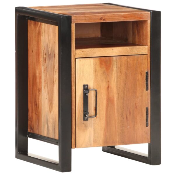 Solid Acacia Wood Bedside Cabinet in Sheesham Finish with Powder-Coated Steel