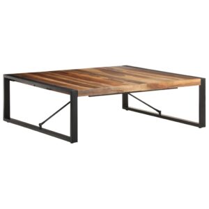 Solid Acacia Wood Coffee Table with Sheesham Finish and Steel Legs  Industrial