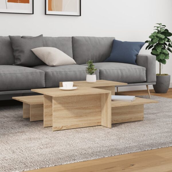 Stylish Sonoma Oak Coffee Tables Set of 2  Engineered Wood  Durable  Moisture Resistant  Easy Clean