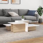 Stylish Sonoma Oak and White Coffee Tables Set of 2  Engineered Wood  Durable and Moisture Resistant