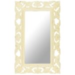 Hand Carved Mirror White 80x50 cm Solid Mango Wood