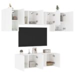 6 Piece TV Wall Units White Engineered Wood