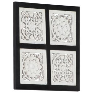 Hand-Carved Wall Panel MDF 40x40x1.5 cm Black and White