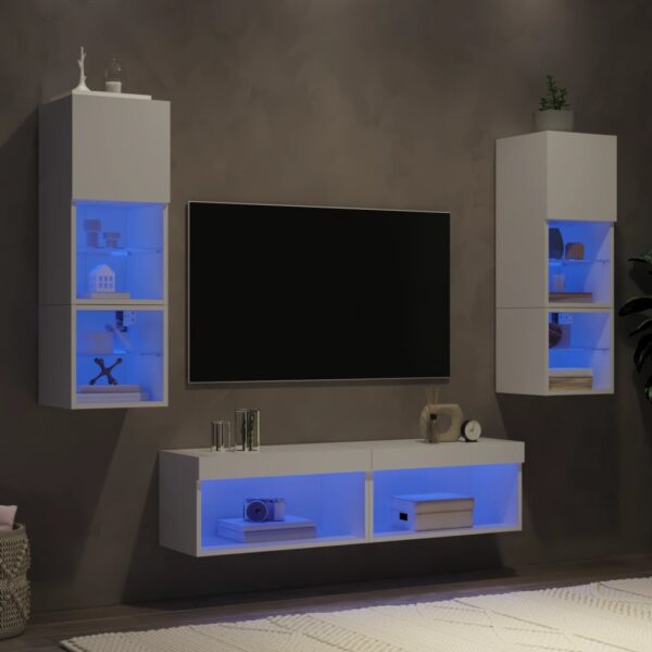 6 Piece TV Wall Units with LED White Engineered Wood