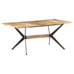 Solid Mango Wood Dining Table  Industrial   Natural Finish  Powder-Coated Steel