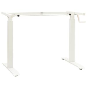 White Manual Adjustable Standing Desk Frame with Hand Crank  Carbon Steel  Height and Width Customizable