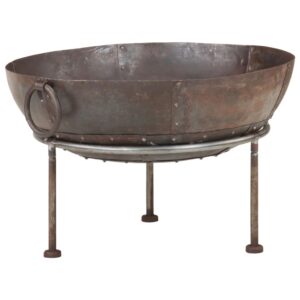 Rustic Iron Fire Pit 60 cm Diameter - Deep Bowl Design for Large Fires - Portable with Convenient Carry Rings - Brown