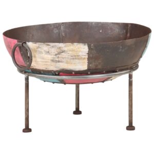 Colourful Rustic Fire Pit Iron Material  Large Deep Bowl  Easy Carry Rings  Multicolour