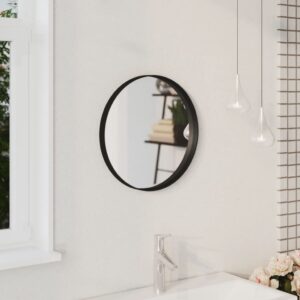 Modern Black Wall Mirror 40 cm Diameter with Powder-Coated Steel Frame and Mounting Accessories