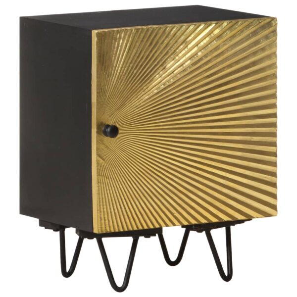 Solid Mango Wood Bedside Cabinet with Brass Front - Gold and Black  40x30x50 cm