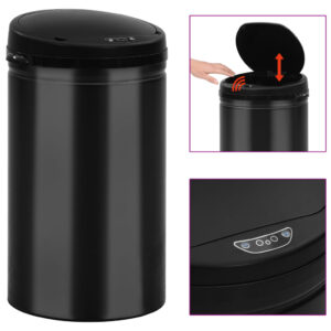 Automatic Sensor Dustbin 40L  Carbon Steel  Black  Hands-Free  Easy Clean  Durable  LED Indicators