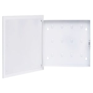 White Magnetic Key Box with Tempered Glass Front Door  Steel Construction  12 Hooks  Easy to Clean