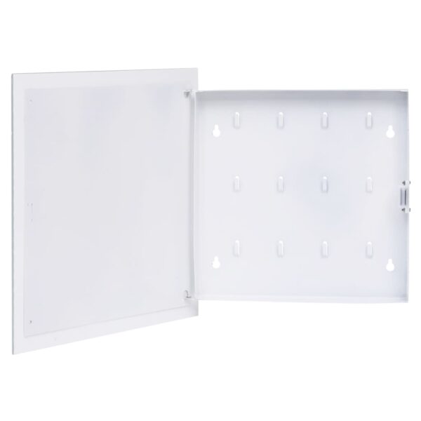 White Magnetic Key Box with Tempered Glass Front Door  Steel Construction  12 Hooks  Easy to Clean