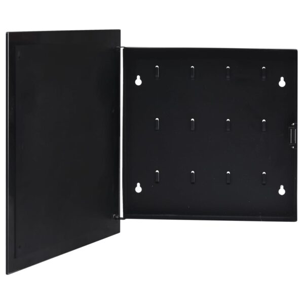 Black Magnetic Key Box with Tempered Glass Front Door  Steel Construction  12 Hooks  No Assembly Required