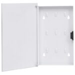 White Magnetic Key Box with Tempered Glass Front Door  Steel Construction  Nine Hooks  Easy to Clean