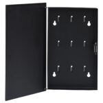 Black Magnetic Key Box with Tempered Glass Front Door  Steel Construction  Nine Hooks