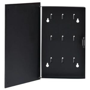 Black Magnetic Key Box with Tempered Glass Front Door  Steel Construction  Nine Hooks