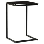 Modern Black Side Table with Tempered Glass Top and Steel Frame for Living Space