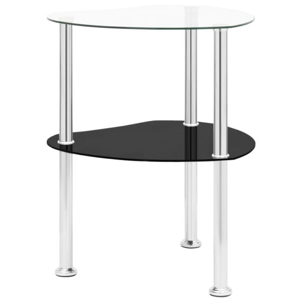 Modern 2-Tier Side Table in Transparent and Black Tempered Glass with Stainless Steel