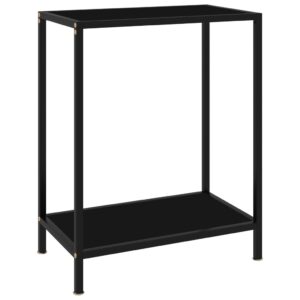 Stylish Black Console Table with Tempered Glass and Powder-Coated Steel  Extra Storage Shelf