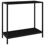 Stylish Black Console Table with Tempered Glass and Powder-Coated Steel  Extra Storage Shelf