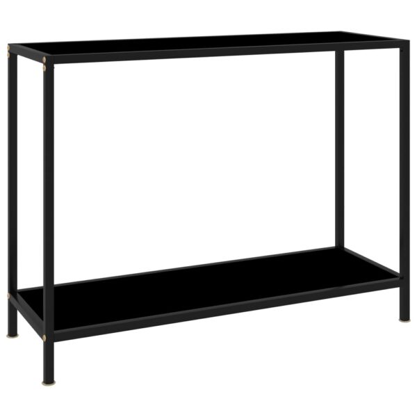 Stylish Black Console Table with Tempered Glass and Powder-Coated Steel  Extra Storage Shelf