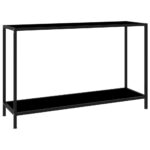 Stylish Black Console Table with Tempered Glass and Powder-Coated Steel  Extra Storage Shelf