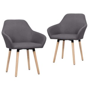 Set of 2 Dark Grey Fabric Dining Chairs with Solid Wood Legs  Ergonomic Design  High Comfort