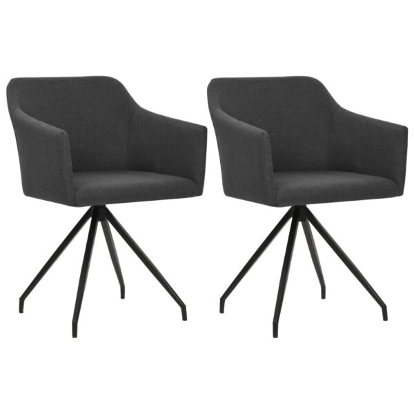 Set of 2 Swivel Dining Chairs in Dark Grey Fabric with Metal Legs and 360 Degree Rotation