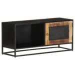 Industrial  Rough Mango Wood TV Cabinet with Hand Carved Pattern and Extra Storage Space