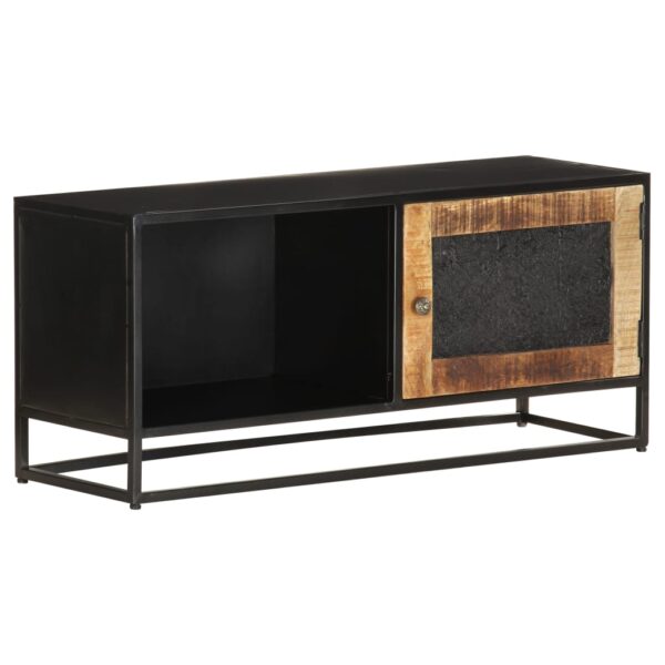 Industrial  Rough Mango Wood TV Cabinet with Hand Carved Pattern and Extra Storage Space