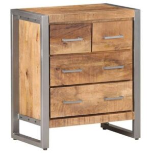 Rough Mango Wood Sideboard with Iron Frame  Four Drawers  Industrial   Durable and Stable