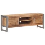 Industrial  Rough Mango Wood TV Cabinet with Iron Frame and Ample Storage Space