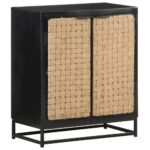 Solid Mango Wood Sideboard with Jute Doors and Iron Base - Industrial   Durable