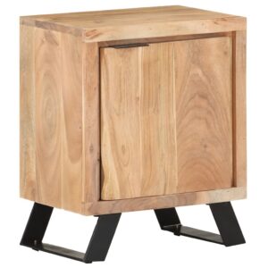 Solid Acacia Wood Bedside Cabinet with Live Edges  Industrial Charm  Ample Storage  Sturdy Steel Legs