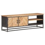 Solid Acacia Wood TV Cabinet Industrial  with Ample Storage and Steel Base