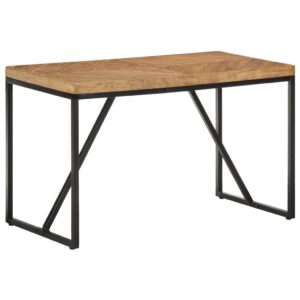 Solid Acacia and Mango Wood Dining Table  Industrial   Handmade  Stable and Durable  Black Steel Legs  Chevron and Mosaic Design