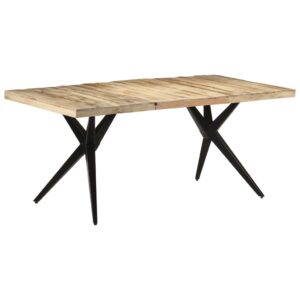 Rough Mango Wood Dining Table with Steel Legs  Natural Finish  Sturdy and Durable  Perfect for Family Meals