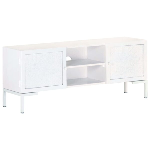 Solid Mango Wood TV Cabinet in White - Industrial   Durable  with Ample Storage Space