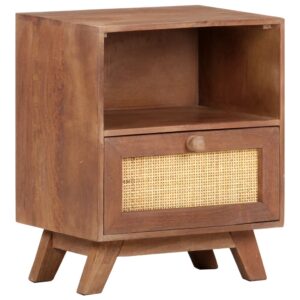 Solid Mango Wood Bedside Cabinet with Drawer and Shelf  Rustic Charm Home Decor