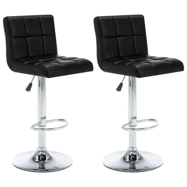 Set of 2 Black Faux Leather Bar Stools with Adjustable Height and Gas Lift Mechanism