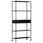 Book Cabinet 80x35x180 cm Rough Mango Wood & Iron