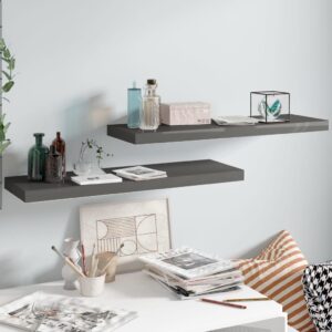 High Gloss Grey Floating Wall Shelves Set of Two  Invisible Mounting  Honeycomb MDF Metal