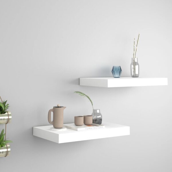 Set of Two White Floating Wall Shelves  Invisible Mounting  Honeycomb MDF and Metal Frame