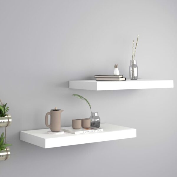 Set of Two White Floating Wall Shelves  Honeycomb MDF and Metal  Invisible Mounting System