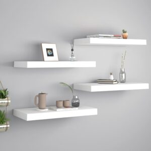 Set of 4 White Floating Wall Shelves  Invisible Mounting  Honeycomb MDF  Metal Frame