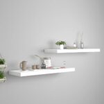 Set of 2 White Floating Wall Shelves  Invisible Mounting  Honeycomb MDF and Metal  Easy Install