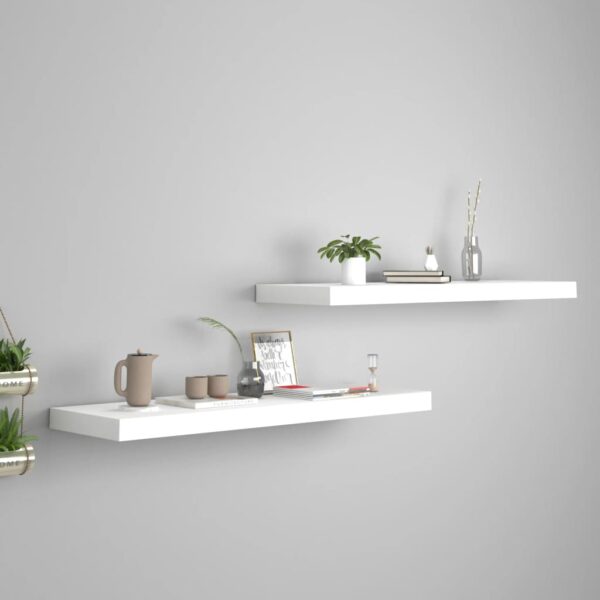 Set of 2 White Floating Wall Shelves  Invisible Mounting  Honeycomb MDF and Metal  Easy Install