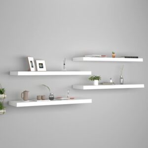 Set of Four White Floating Wall Shelves  Honeycomb MDF and Metal  Invisible Mounting