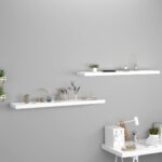 Set of 2 White Floating Wall Shelves  Invisible Mounting  Honeycomb MDF and Metal  Easy Install